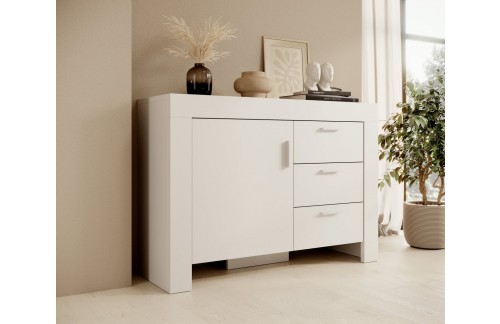 Komoda CESIRO z 1 vrati in 3 predali, bela - BELA