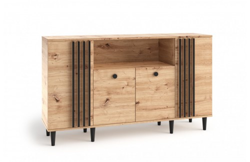 Komoda LIVIA 04 v hrastu Artisan s črnimi detajli - HRAST ARTISAN