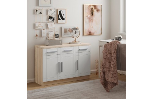 Komoda PARVIN s tremi predali in vrati - SONOMA-BELA