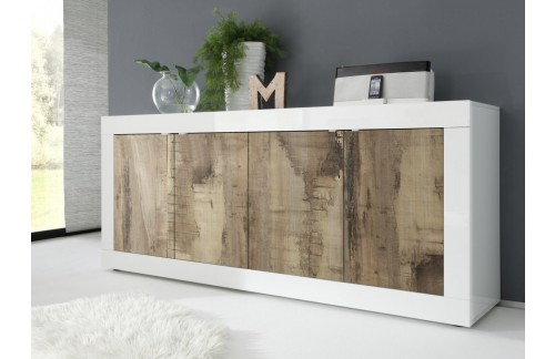 Komoda s 4 vrati bela sijaj/hrast BASIC 209015-08P