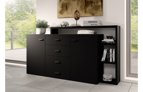 KOMODA S KNJIŽNO POLICO LUCY - ČRNA SUPERMAT