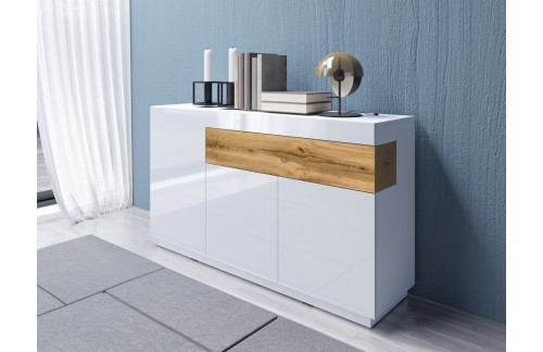 UNIVERZALNA KOMODA STOCKHOLM 150CM BELA/HRAST