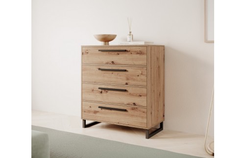 Komoda z 4 predali ARIA v hrastu in črni - HRAST ARTISAN-ČRNA