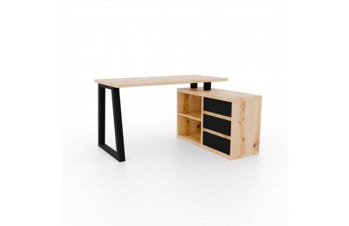 Kotna pisalna miza Iwo II s predali in polico - HRAST ARTISAN
