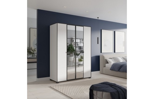 Krilna omara z ogledali OSMA 150 cm - BELA-ČRNA