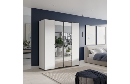 Krilna omara z ogledali OSMA 180 cm - BELA-ČRNA