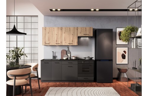 KUHINJSKI BLOK ANIKA 200 CM - GRAFIT SIVA/ARTISAN HRAST