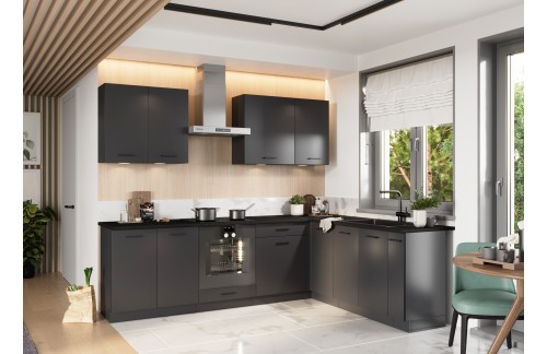 KOTNI KUHINJSKI SESTAV ANIKA 200 X 260 CM - ANTRACIT SIVA