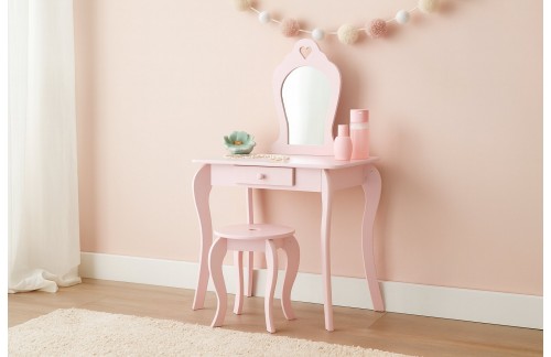 Majhna ličilna mizica Pirin z ogledalom in taburejem (roza)