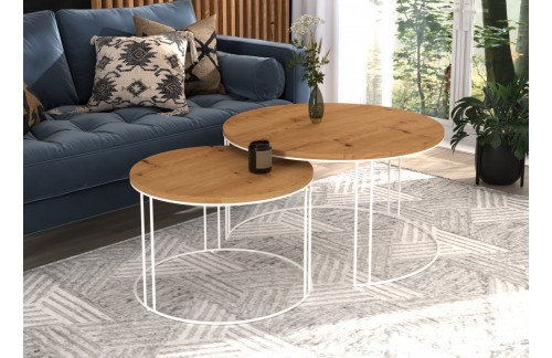 Moderna 2v1 kavna mizica ETTA, okrogla - BELA