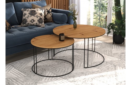 Moderna 2v1 kavna mizica ETTA, okrogla - ČRNA