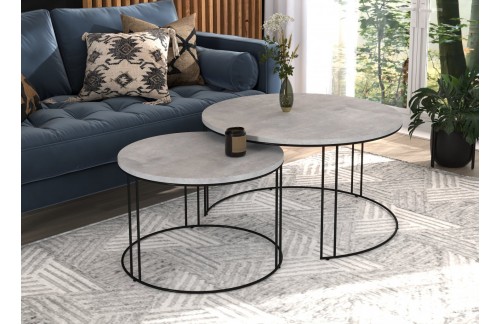 Moderna 2v1 kavna mizica ETTA, okrogla - ČRNA-BETON