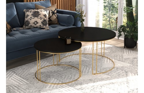 Moderna 2v1 kavna mizica ETTA, okrogla - ZLATA