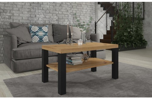 Moderna kavna mizica GOMEZ s polico - HRAST ARTISAN-ČRNA MAT