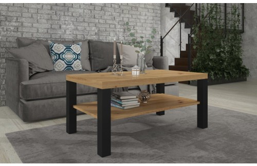 Moderna kavna mizica SVEN 115x65 s polico - HRAST ARTISAN-ČRNA MAT