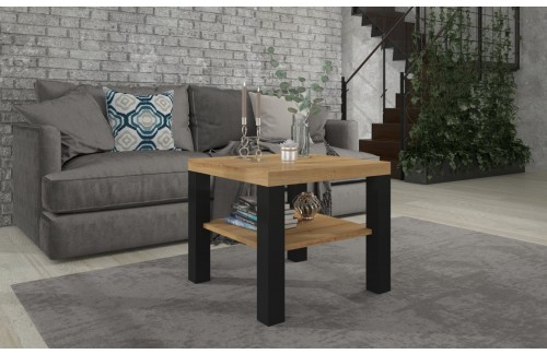 Moderna kvadratna kavna mizica BILL 60x60 s polico - HRAST ARTISAN-ČRNA MAT