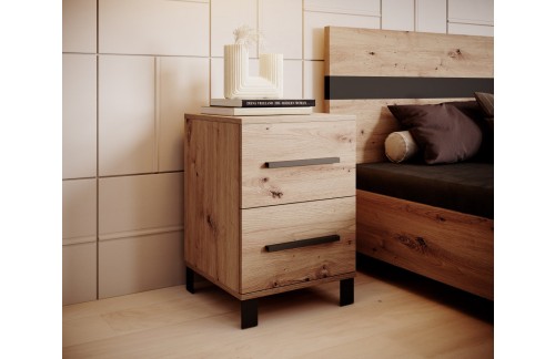 Moderna nočna omarica MALEN z 2 predaloma - HRAST ARTISAN-HRAST