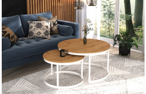 Moderna okrogla kavna mizica 2v1 OKIN - BELA