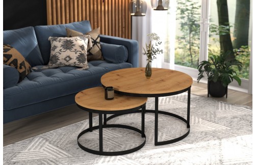 Moderna okrogla kavna mizica 2v1 OKIN - ČRNA