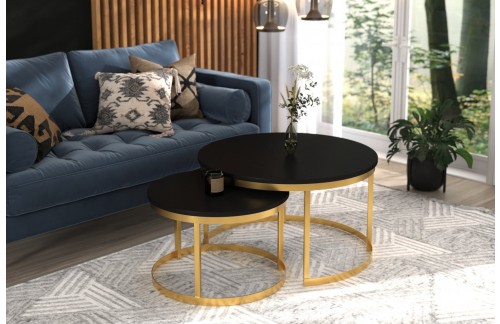 Moderna okrogla kavna mizica 2v1 OKIN - ZLATA