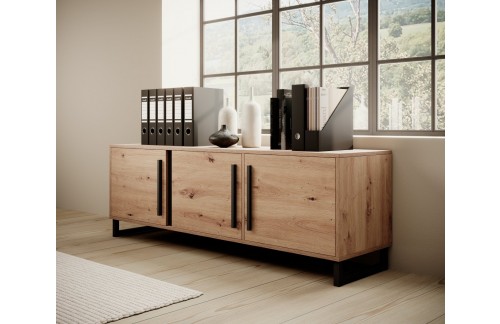 Nizka komoda ARIA v kombinaciji hrasta in črne - HRAST ARTISAN-ČRNA