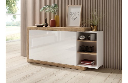 KOMODA SINTRA 180 CM - HRAST SAMDAL/BELA VISOK SIJAJ