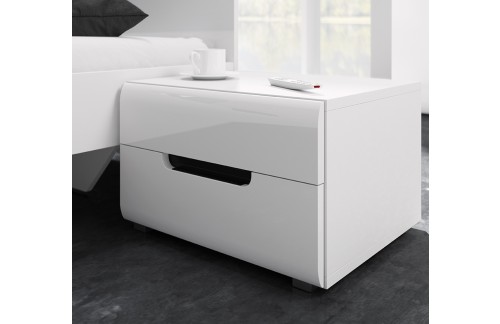 NOČNA OMARICA HEKTOR - BELA/BELA VISOK SIJAJ