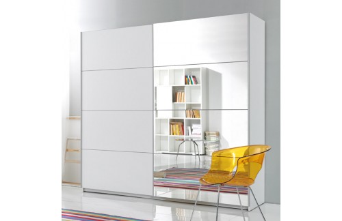 Garderobna omara z drsnimi vrati in ogledalom Beta (bela)