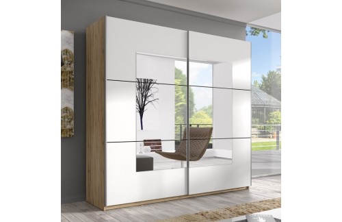 MANJŠA PRASKA, Omara z drsnimi vrati in ogledalom Beta (svetla San Remo-bela)-180