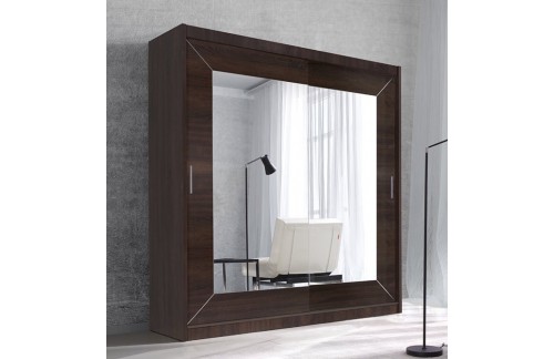 Garderobna omara z drsnimi vrati in ogledalom Alfa (temna sonoma hrast)-180 - AKCIJA