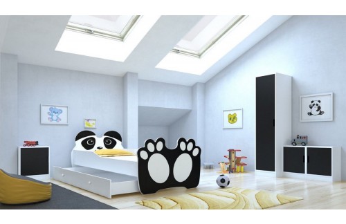 Otroška postelja BEAR BLACK z vzmetnico in predalom 140x70 cm - ČRNA