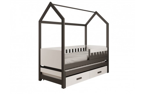 Otroška postelja Hiška Jaspis z vzmetnico 97 cm - GRAFIT-BELA