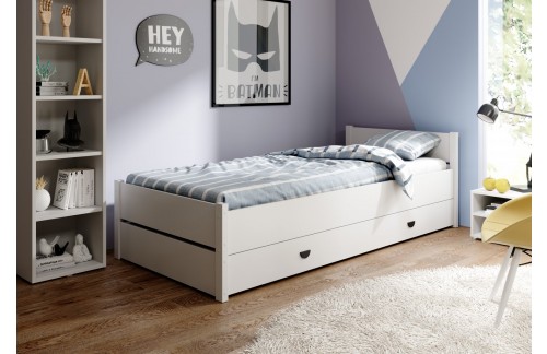 Otroška postelja MARCELLO z ležiščem in predalom - BELA