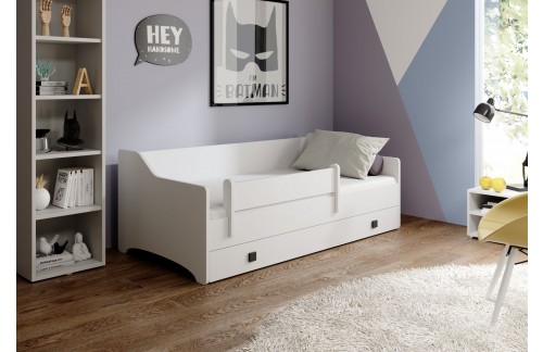 Otroška postelja NAOMI 160x80 z vzmetnico in predalom - BELA-SIVA