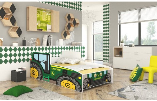 Otroška postelja s vzmetnico TRACTOR GREEN 140x70 cm - ZELENA