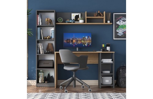 Pisalna miza s policami Janir (Oreh/Antracit)