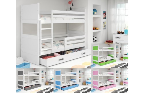 GALLERY Otroški Pogradi RICO 200X90 s predalom + ležišči - BELA (VEČ BARV) (Postelje)