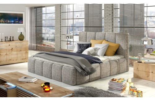 Postelja Edvige z lesenim okvirjem, standardnim dvižnim mehanizmom in predalom za posteljnino