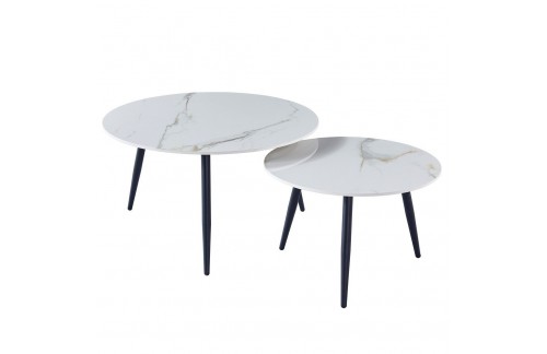 Set dveh klubskih mizic GEMINI 2 (bel hg marmor + zlata)