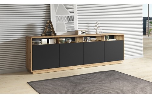 ŠIROKA KOMODA ASTON - TAURUS HRAST/MAT ČRNA