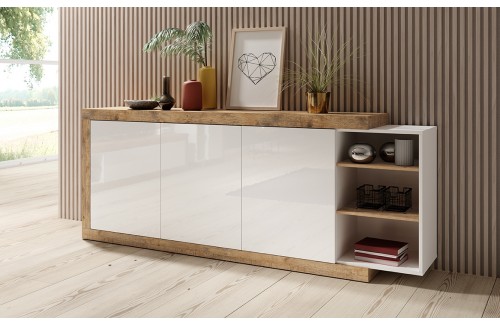 ŠIROKA KOMODA SINTRA - HRAST SAMDAL/BELA VISOK SIJAJ