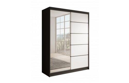 Sodobna drsna omara Cardi 150 z ogledalom - ČRNA-BELA