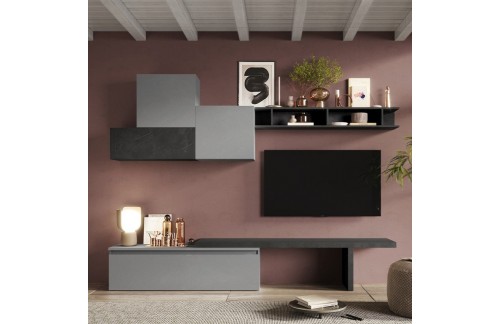 Sodobna siva stenska enota z visečimi elementi INFINITY 2.0 900015-ADPB