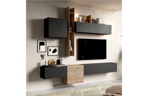 Sodobna siva stenska sestava za TV, višina 220 cm INFINITY 2.0 900012A-KLV