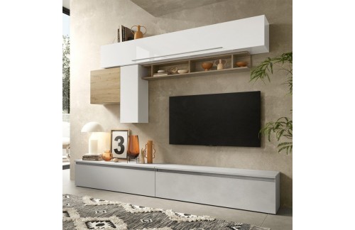 Sodobna TV stenska enota z belo polico INFINITY 2.0 900017