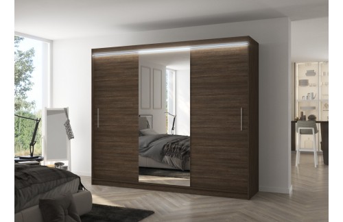 Spalna omara DENIS 250 z ogledalom in LED osvetlitvijo - ČOKOLADA