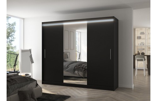 Spalna omara DENIS 250 z ogledalom in LED osvetlitvijo - ČRNA