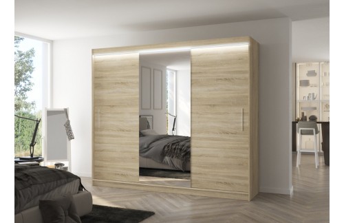 Spalna omara DENIS 250 z ogledalom in LED osvetlitvijo - SONOMA HRAST