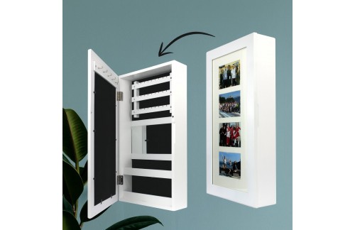 Stenska omarica Pilom za nakit z ogledalom (bela)