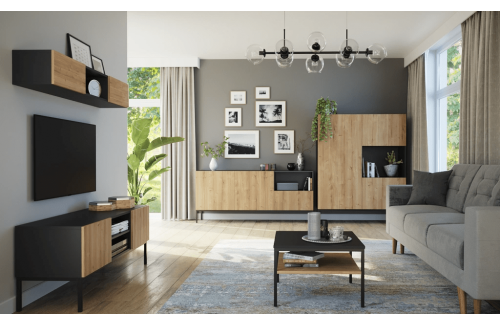 STENSKA POLICA LANZZI - ČRNA MAT/HRAST